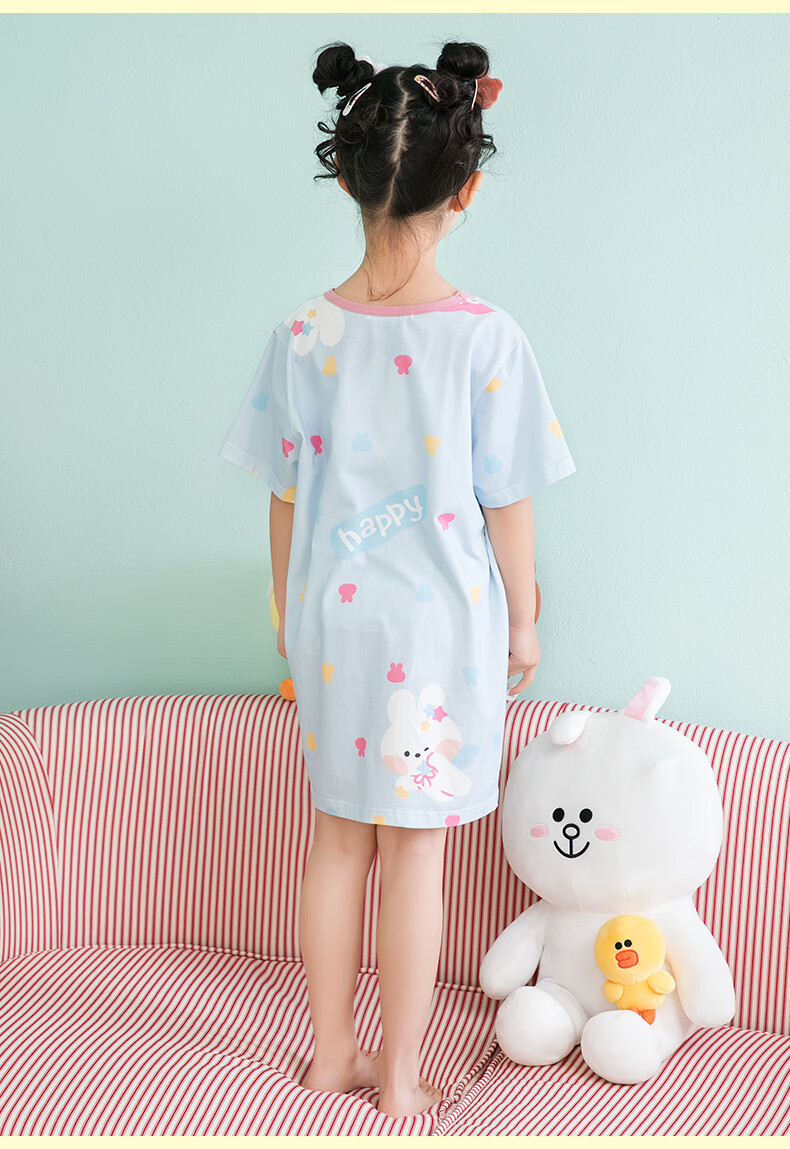 Fenteng Girls' Cotton Sleep Dress Bunny IP Summer Short Sleeve Bow Children's Pajamas Air Conditioning Clothes 12