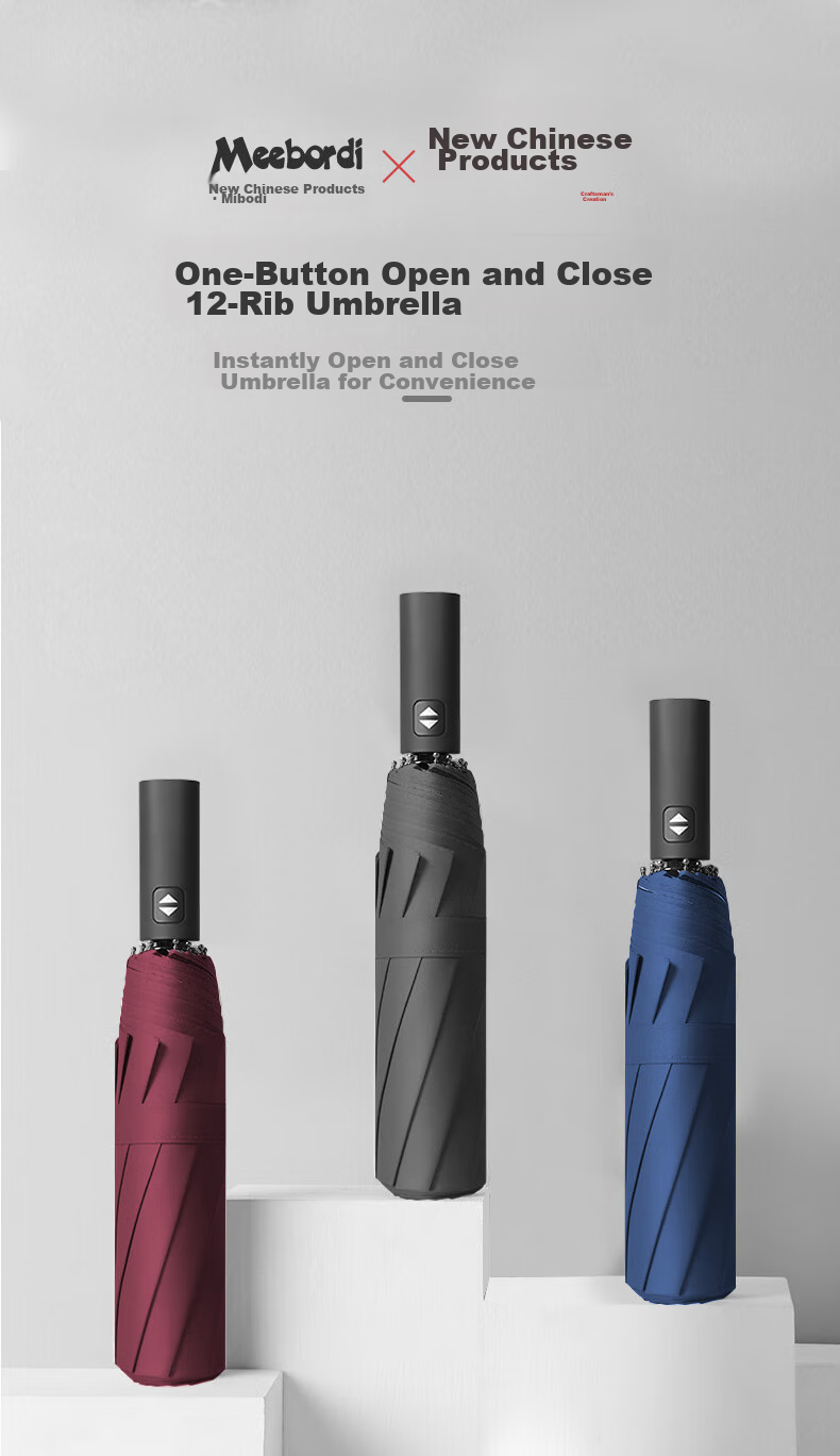 Meebordi Fully Automatic Umbrella, Tri-Fold, Extra Large, Windproof, Reinforced And Upgraded, Men's Business Folding Umbrella, Customizable 3