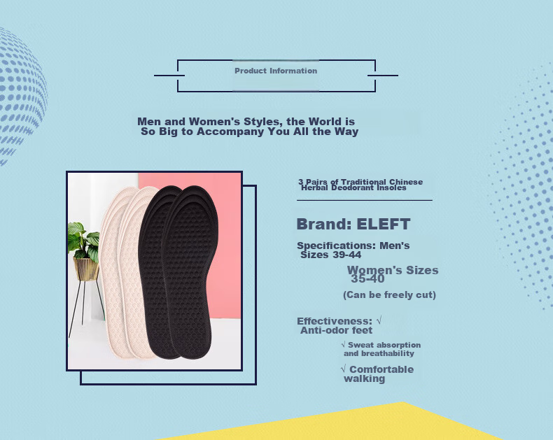 Eleft Hanfang Odor-Resistant, Non-Slip, Breathable Sports Insoles for Men And Women, Thin Antibacterial Shock-Absorbing (3 Pairs) Black Men's Style 9