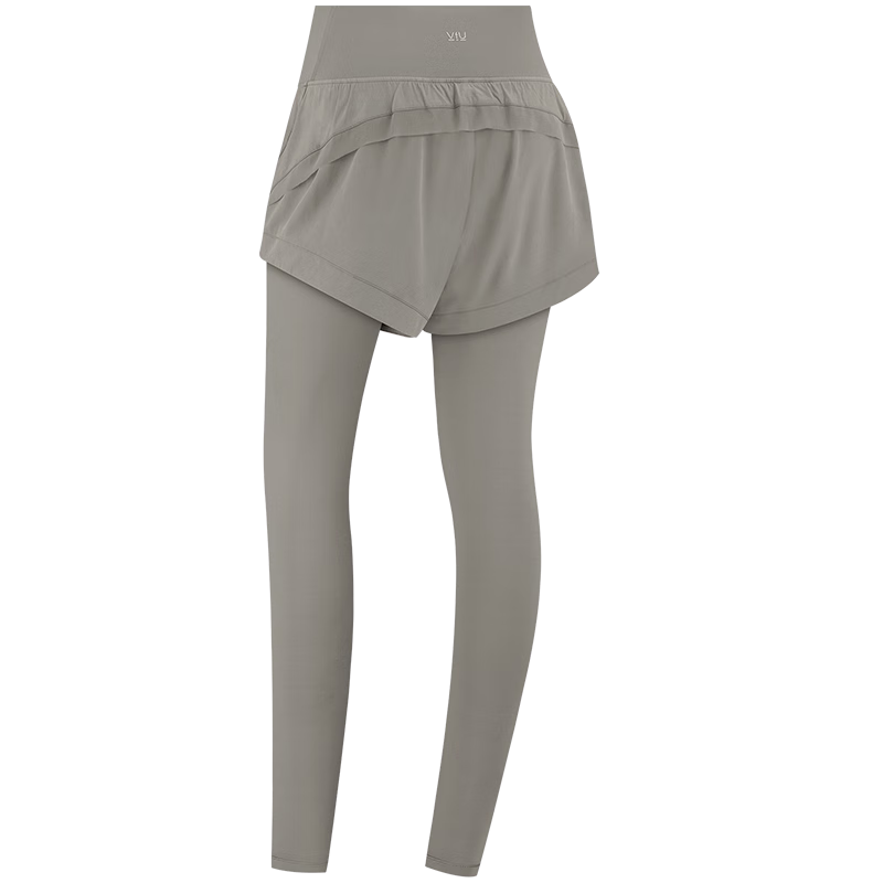 VFU Faux Two-Piece Yoga Pants, High-Intensity Fitness Wear, Outdoor Running Fitness Workout Pants, Rock Gray, L