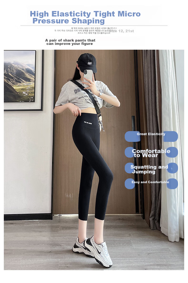 LangSha Shark Leggings for Women, Tight-Fitting High-Waisted Pants, Slimming Effect, Thin Yoga Leggings for Outer Wear 10
