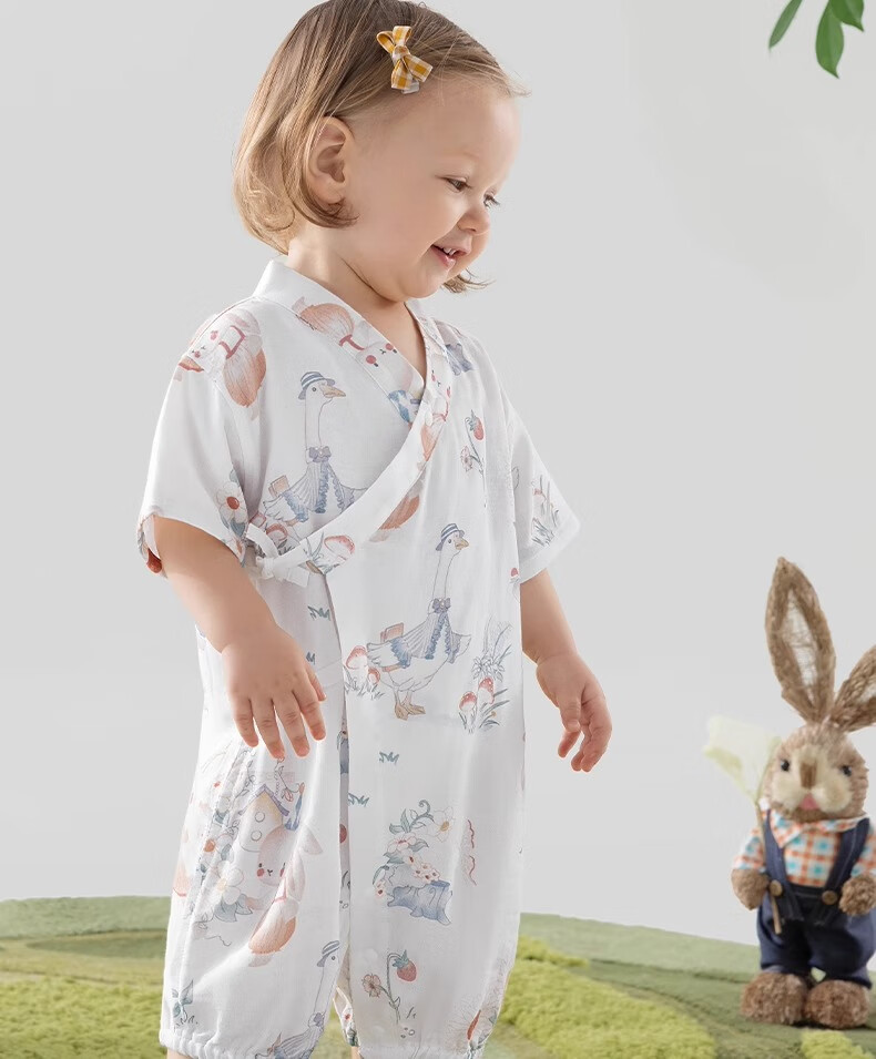 Beitaisi Baby Clothes, Summer Thin Bamboo Cotton Onesie, Newborn Gauze Romper, Short-Sleeve Infant Pajamas 10