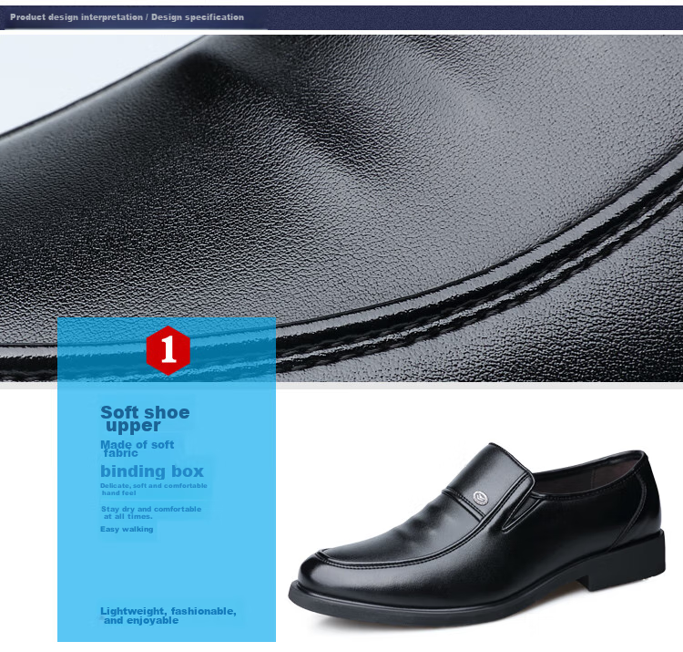 Poitulas Men's Leather Shoes, British Style Slip-On Business Casual Shoes, Lightweight Soft-Soled Loafers, Formal Dress Shoes for Men, 9526 Black, Size 44 9