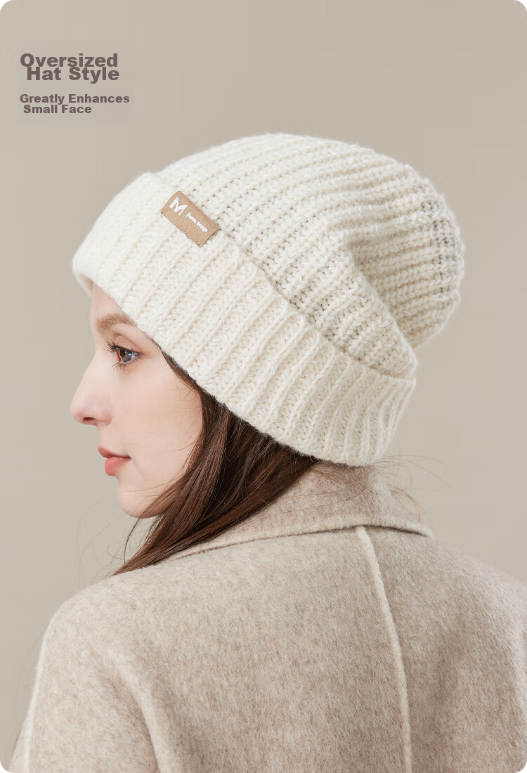 JIUMU Wool Warm Knit Hat, Autumn And Winter Knitted Cap, Cold Hat, Winter Hat, Large Head Circumference Slouchy Hat, Cold-Proof Hat for Women in Winter 5