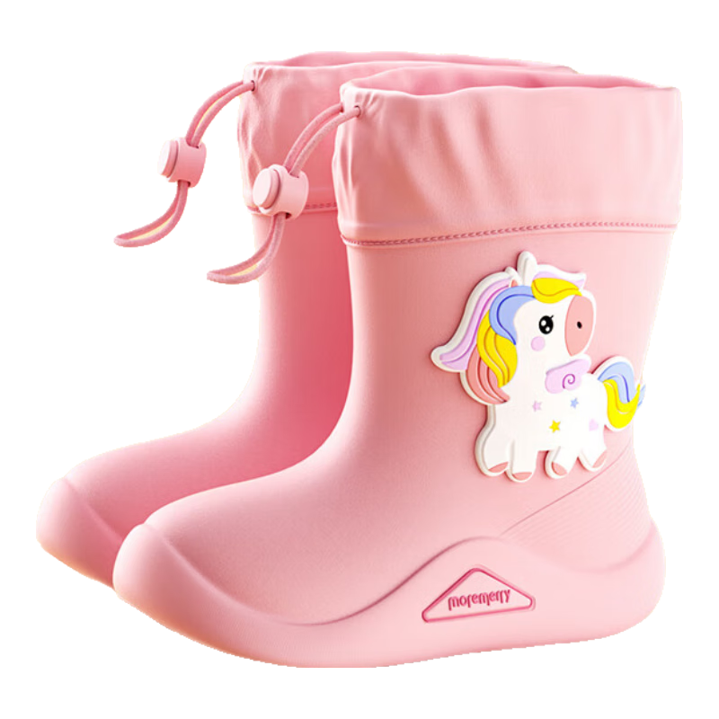 Moremerry Children's Rain Boots for Boys And Girls, Waterproof 3D Cartoon Anti-Slip Wear-Resistant Rain Boots, Pink Unicorn, Size 19
