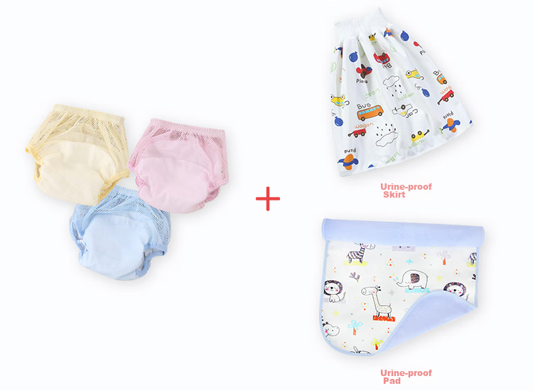 9I9 Baby Diaper Pants, Summer Washable Training Pants, Infant Learning Pants, Toilet Training Underwear, Gauze Waterproof, 3 Pieces A76 2
