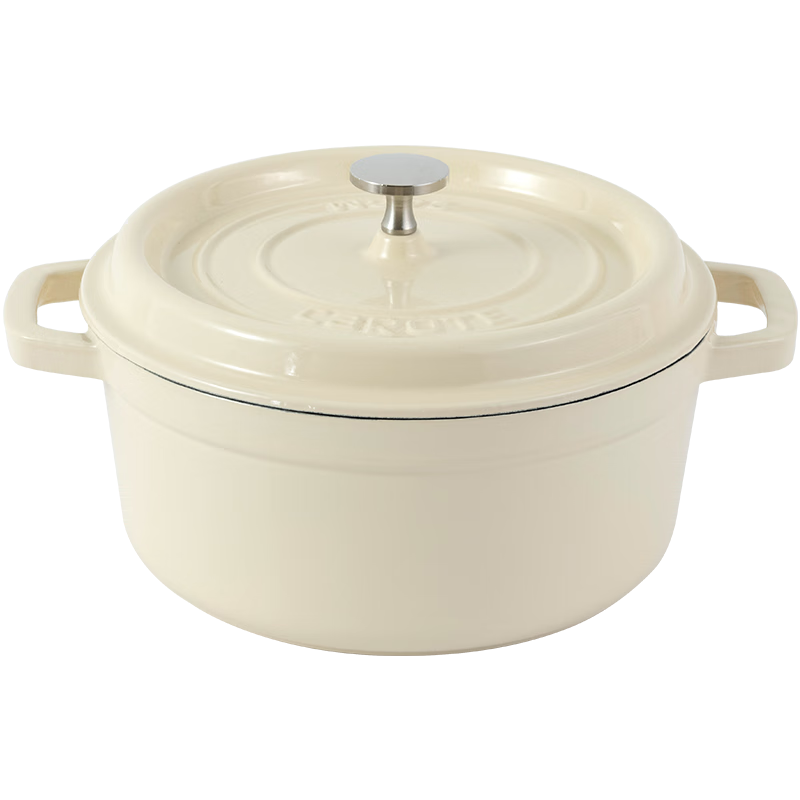 CaROTE Enamel Cast Iron Pot, Household Gift, Stew Pot, Cooking Pot, Casserole, Soup Pot, 24cm Gardenia White