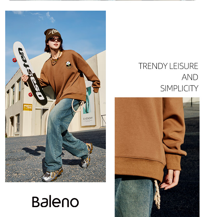 Baleno Ins Style Heavyweight Hoodie Men Autumn White Simple Loose Fit Large Size Crewneck Pullover Basic Trendy Sweatshirt 6