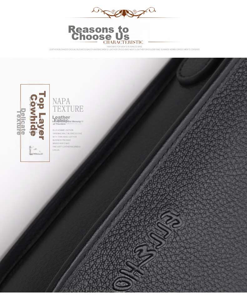 ELLE HOMME Men's Crossbody Bag, Fashionable Top-Grain Leather Shoulder Bag, Business Casual Phone Bag for Men EA188211440 Black Birthday Gift for Boyfriend 3