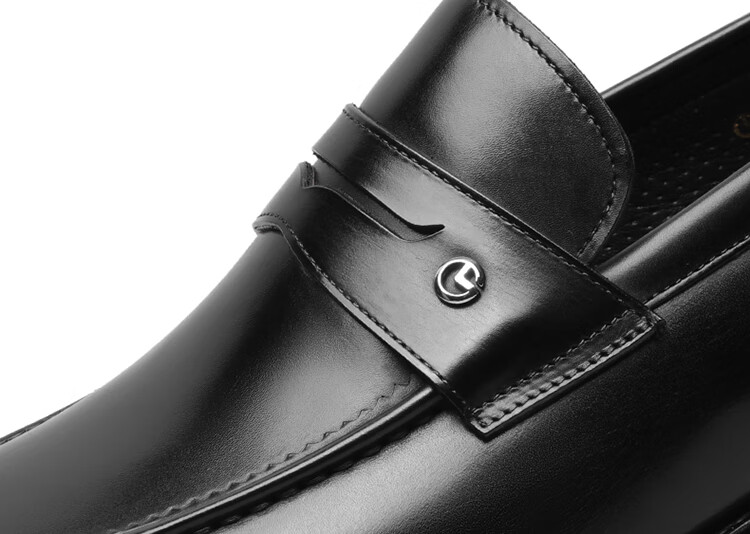 Goldlion Men's Loafers Leather Shoes Fashionable Comfortable Slip-On Business Casual Shoes G582310013AAA - Black 5