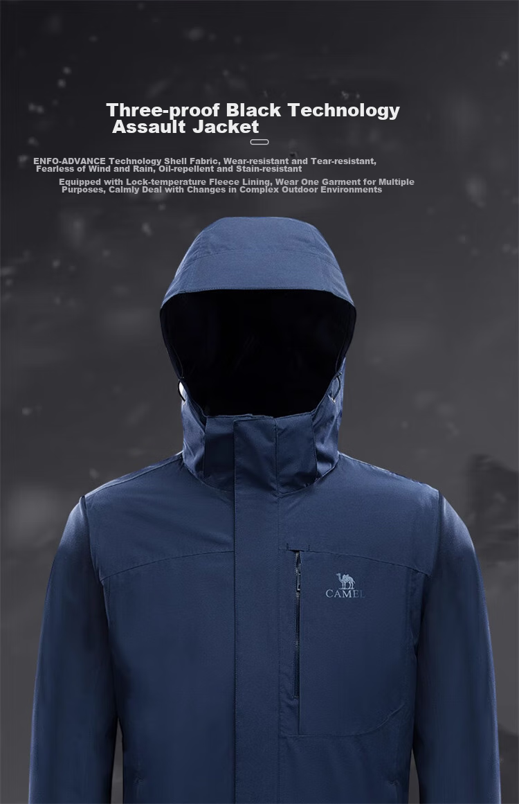 CAMEL Men's Three-In Jacket with Detachable Fleece Inner Layer, Triple Protection Coat A1W231121AX 3