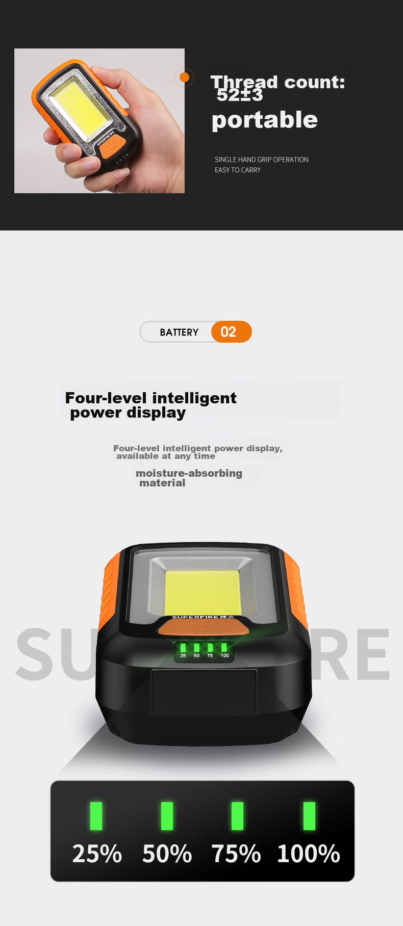 SupFire GJ01 Multifunctional Work Light with Magnet, Emergency Power Outage Car Repair Light, Rechargeable Outdoor Portable Flashlight 6