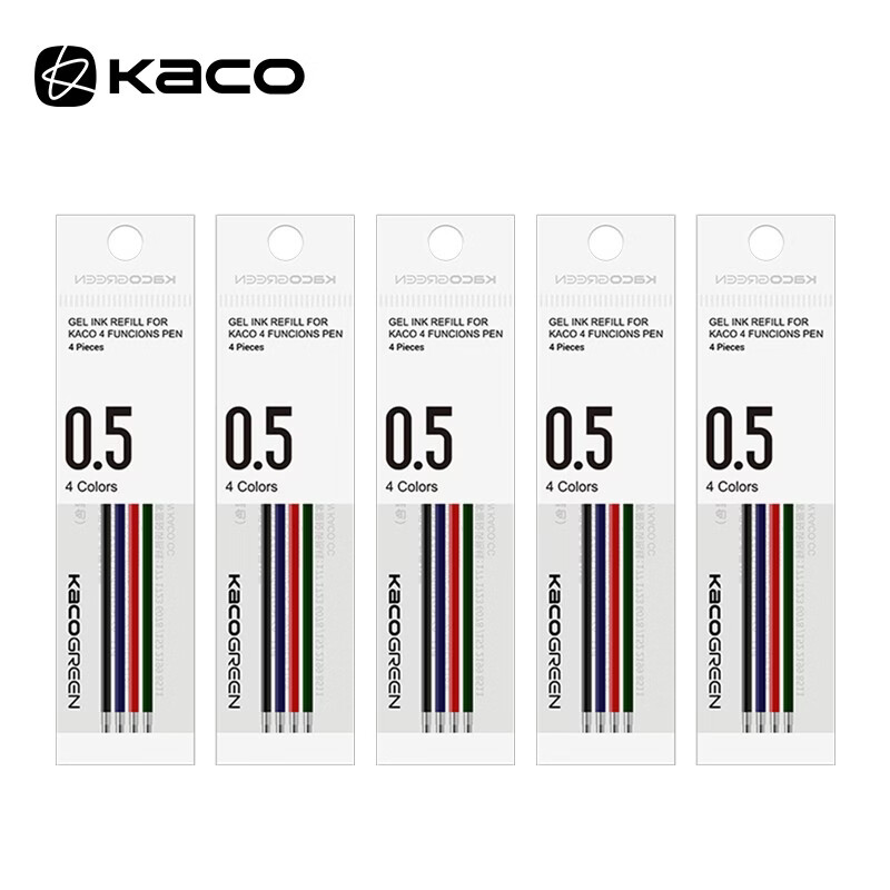 KACO Back-to-School Essential 4-in-1 Multi-Function Retractable Pen Refills Black Red Blue Green 4pcs/Bag*5 K1602
