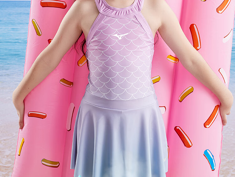 MIZUNO Children's Swimsuit, Cute Mermaid Princess Style with Skirt for Girls, Sun Protection One-Piece Swimwear for Older Kids, Hot Spring Bathing Suit A3402 Purple 150 10