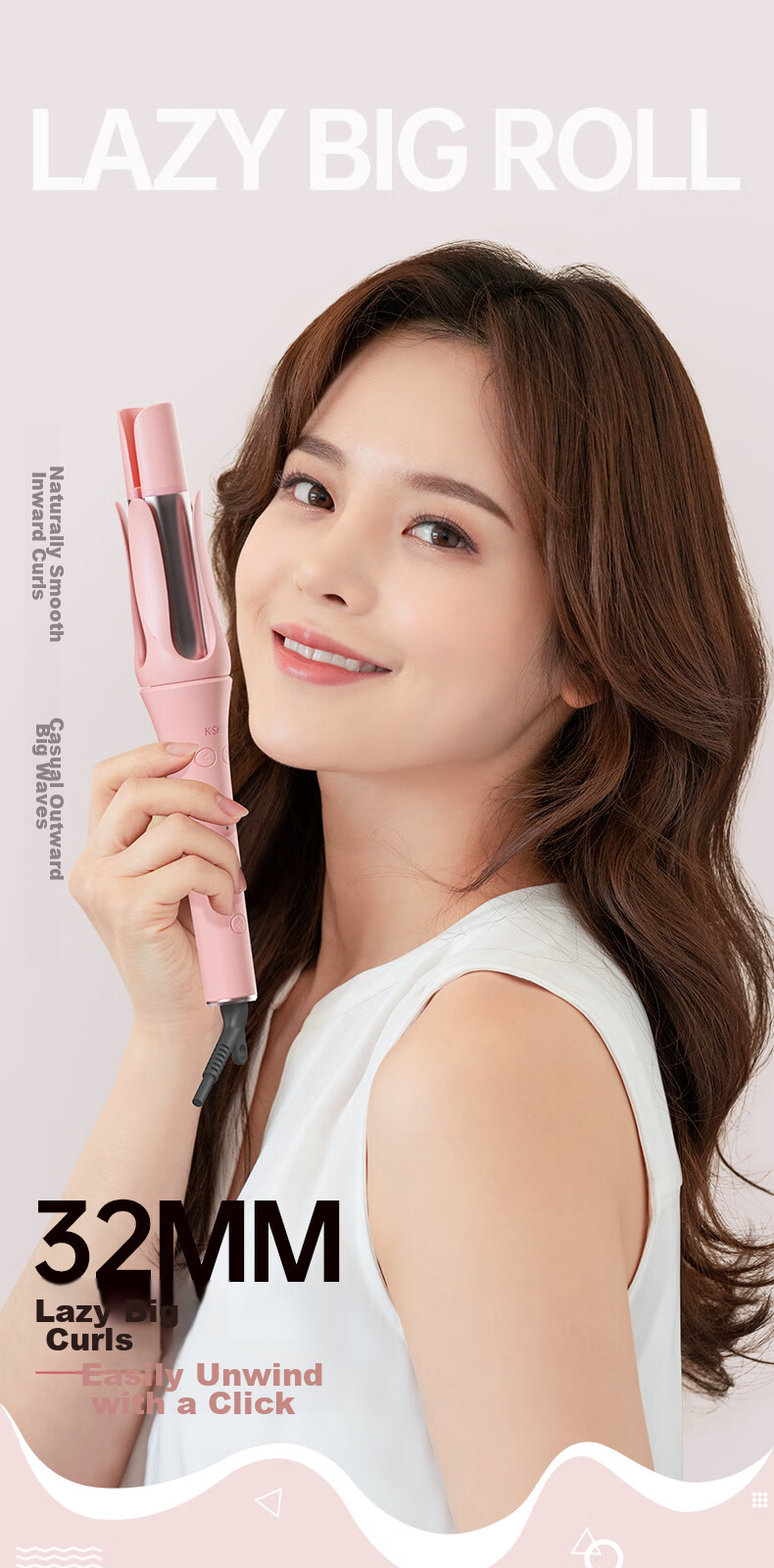 Jindao Fully Automatic Curling Iron, Gentle on Hair, Big Wavy Curl, Lazy Atmosphere, No-Stress Electric Curling Tool, Non-Sticky Hair Styling, 32mm Negative Ion K3 Portable, National Day Holiday Gift 3