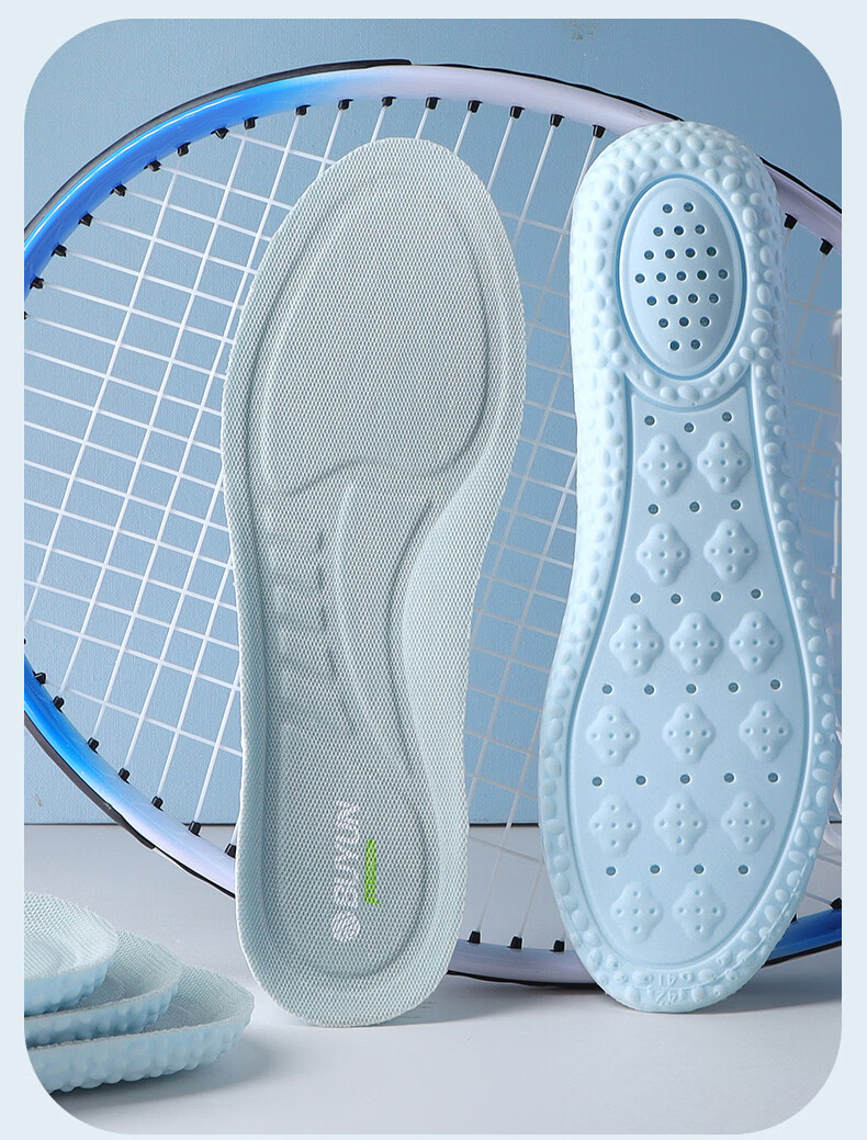 Buyun [4 Pairs] Insoles for Men, Sweat-Absorbing, Odor-Eliminating, Breathable, Soft And Elastic, Essential for Sports And Military Training, Anti-Pain Insoles, Gray And Blue 12