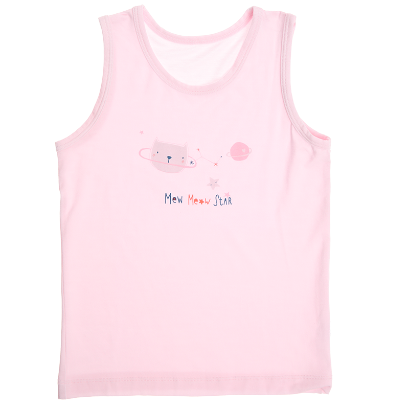 Aimer Kids Underwear Vest Undershirt for Girls, Baby Printed Vest 2-Pack, Meow Planet White + Pink, Size 80