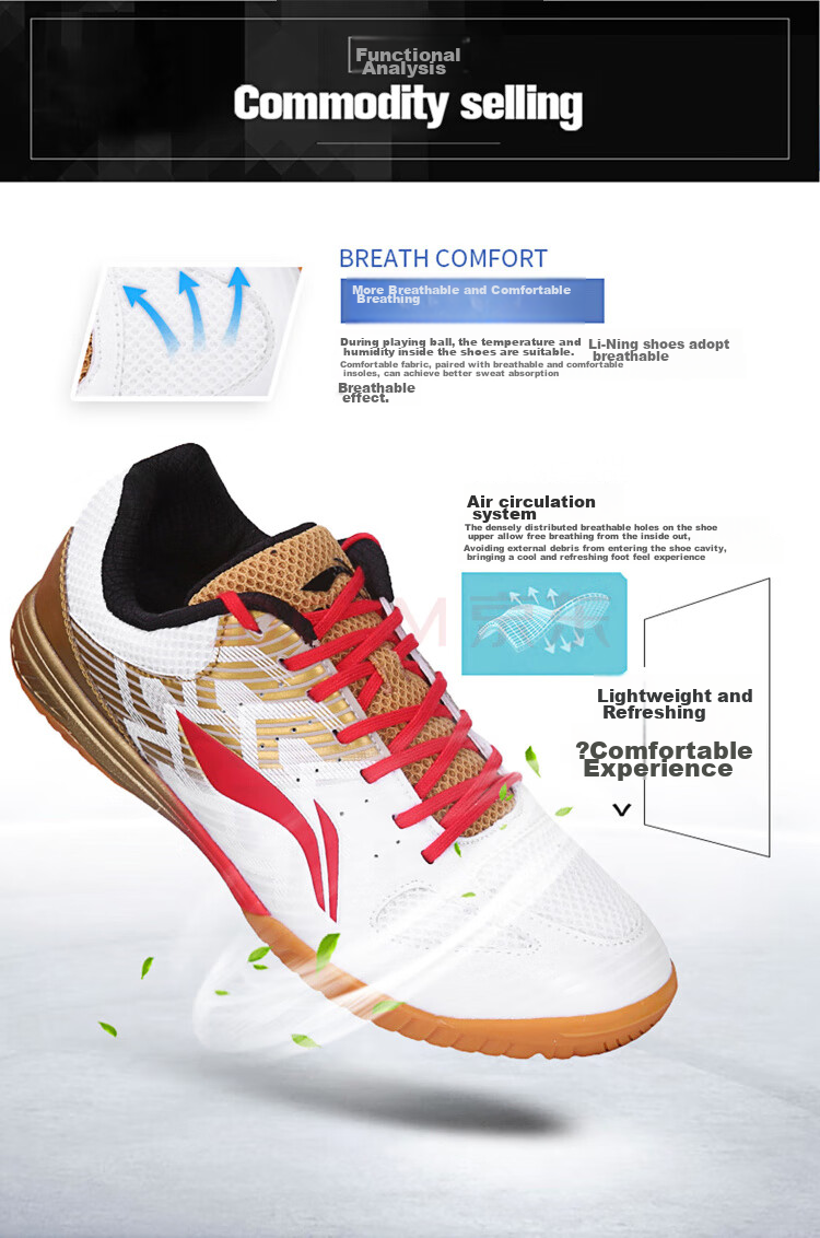 Li-Ning Table Tennis Shoes for Men, Professional-Grade Table Tennis Sports Shoes, National Team Ma Long's Signature Model, White And Gold, Size 41.5 11