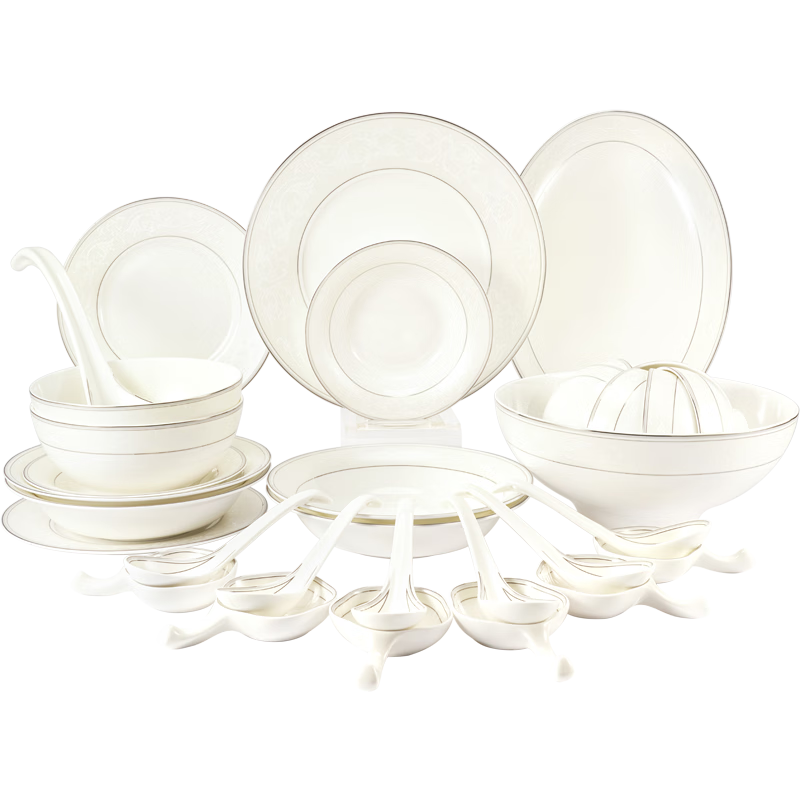 Magoront Bone China Dinnerware Set Pure White Luxury 32-Piece Tableware Set for 6 People White Lover Collection