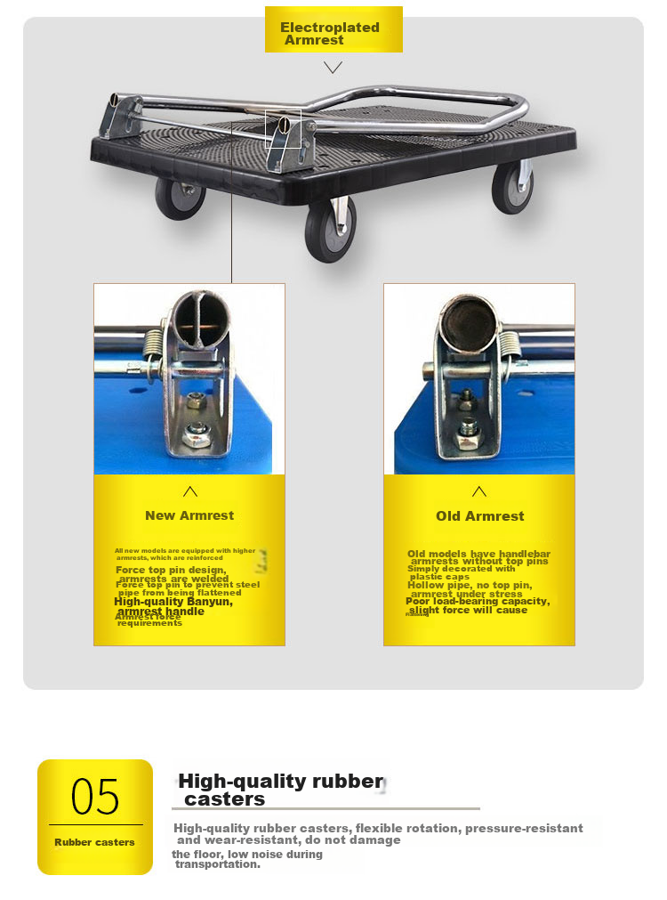 BYB Extended Flatbed Cart, Small Trolley, Cargo Truck, Hand Truck, Trailer, 110x70cm, Load Capacity 1200 Jin, DX-110N 3