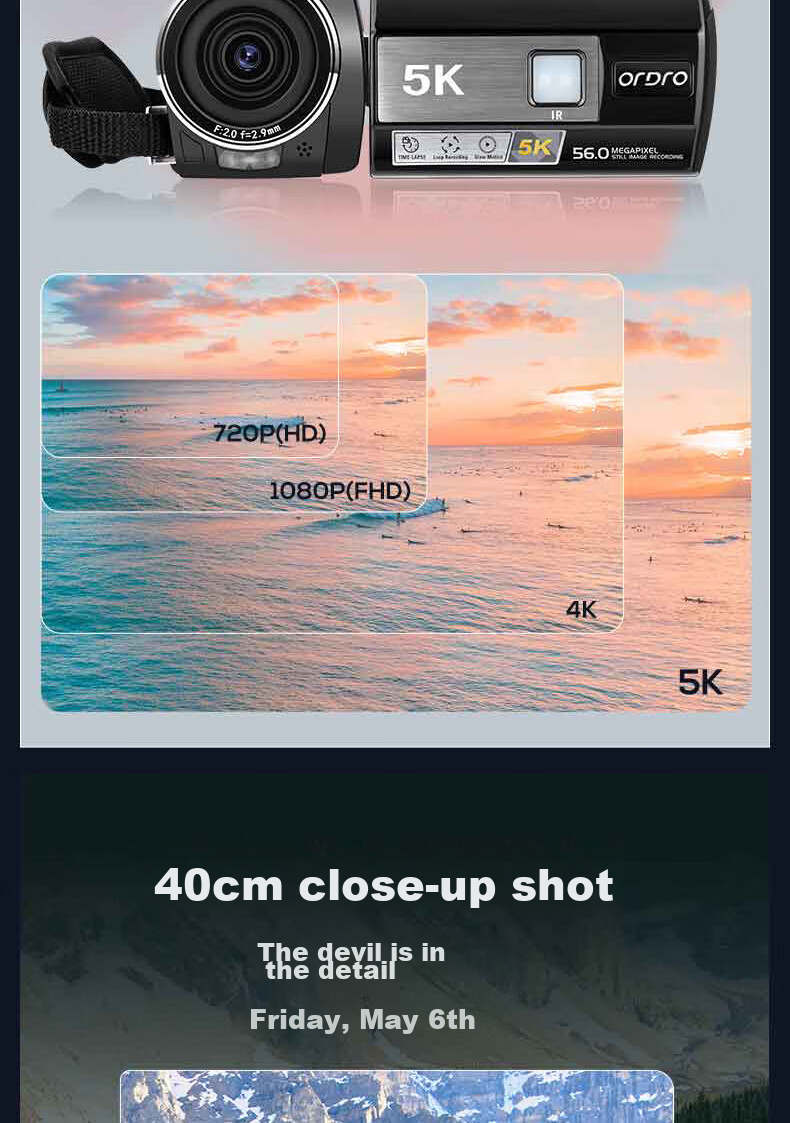 ORDRO AE20 5K Ultra HD DV Camera Dedicated Shooting Zoom Handheld Camcorder Anti-Shake Wide-Angle WiFi Connection Vlog Conference Short Video 3