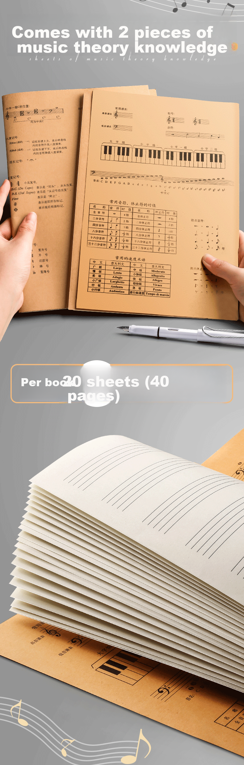 Jinzhi B5/40 Pages, 5-Book Set with Black Card Cover And Staff Paper, Large Spacing Student Sheet Music Notebook, Piano Guitar Practice Music Notebook for Children Beginners, Wide-Spaced Musical Score Book 6