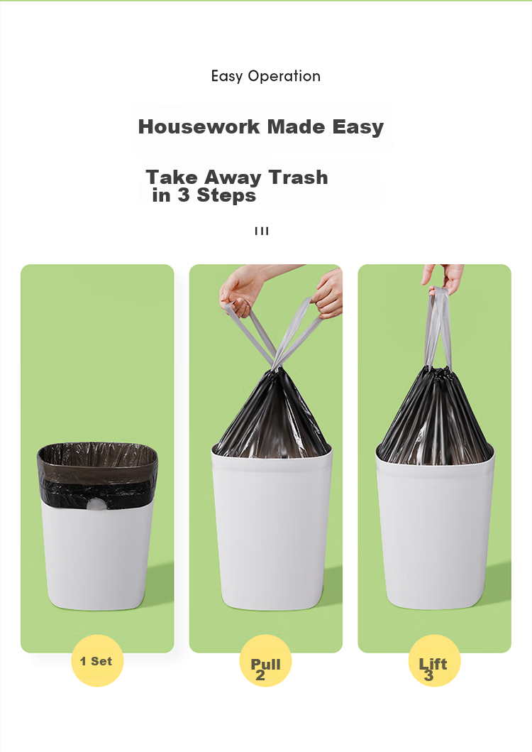 MARYYA Biodegradable Drawstring Garbage Bags, Black, 45*50cm, 100 Count, Thickened 1.2 Microns, Tear-Free, for Home And Kitchen Use 7