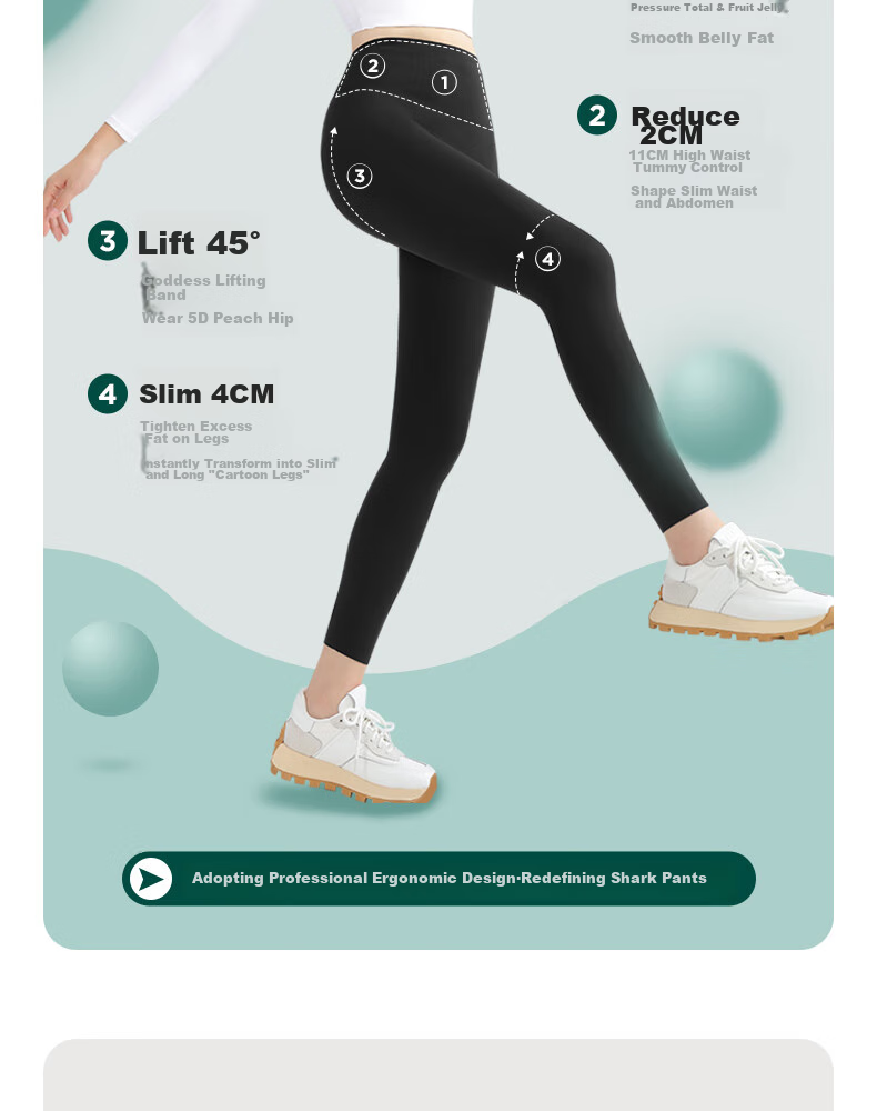 HR Shark Leggings for Women, High-Waisted Slimming Tummy Control Butt-Lifting Shaping Pants, Obsidian Black, Size L 6