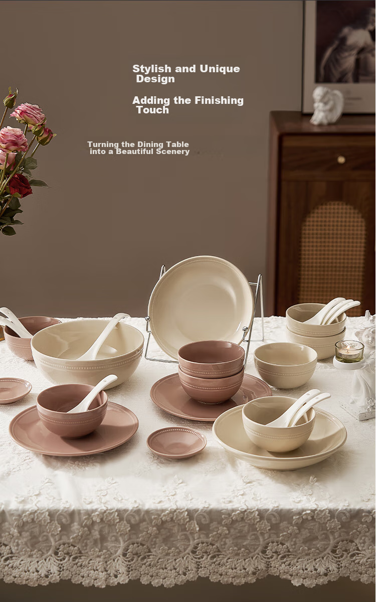JD Jingzao Complete Dinnerware Set Ceramic Sea Sound 62-Piece Bowl and Plate Set Housewarming Gift 9