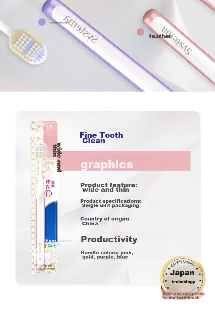 Lion Fine Bristle Wide Thin Tea Sensitive Protection, 2 Wide Heads Adult Toothbrush Soft Bristles Family Pack 8