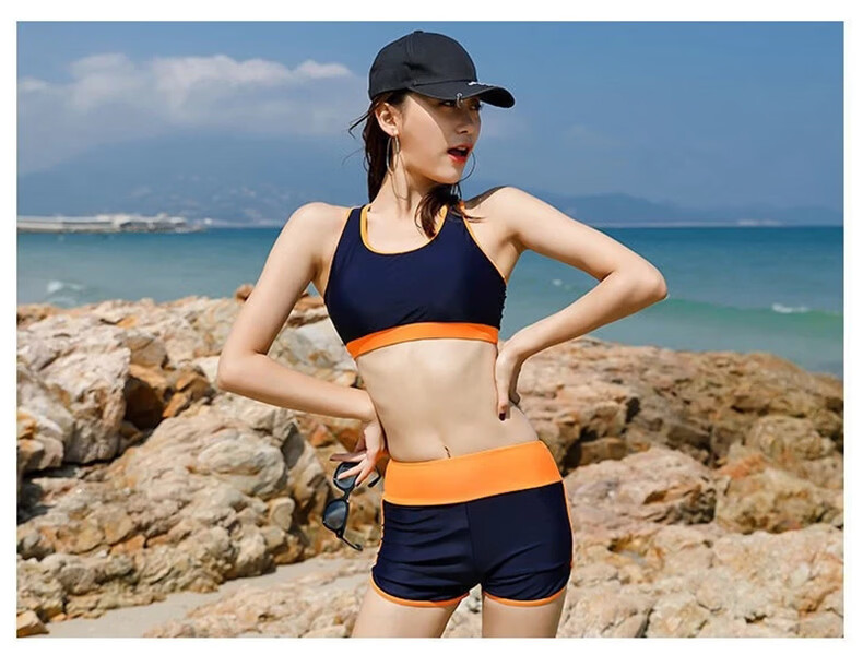 LangSha LangSha Women's Two-Piece Swimsuit Set, Conservative Style, Tummy Control, Slimming Effect, Instagram-Inspired Design, Suitable for Hot Springs, Bright Orange Color, Size L 15