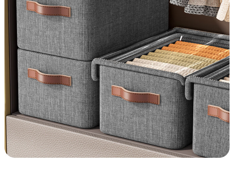 Shuranjia cation storage box steel frame organizer for pants and clothes, gray with lid, extra large size 6