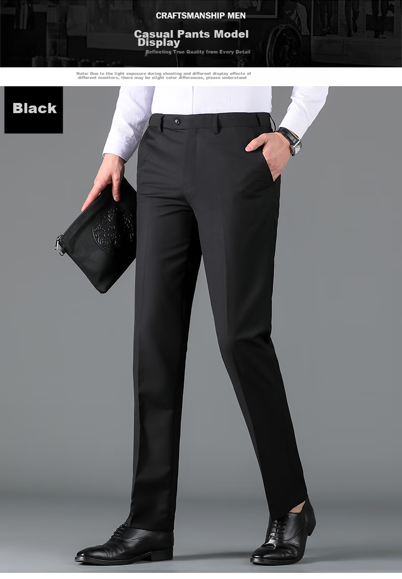 ROMON Wrinkle-Resistant Non-Iron Dress Pants for Men, High-Waisted Loose Casual Business Suit Trousers Straight-Leg Dad Pants 11