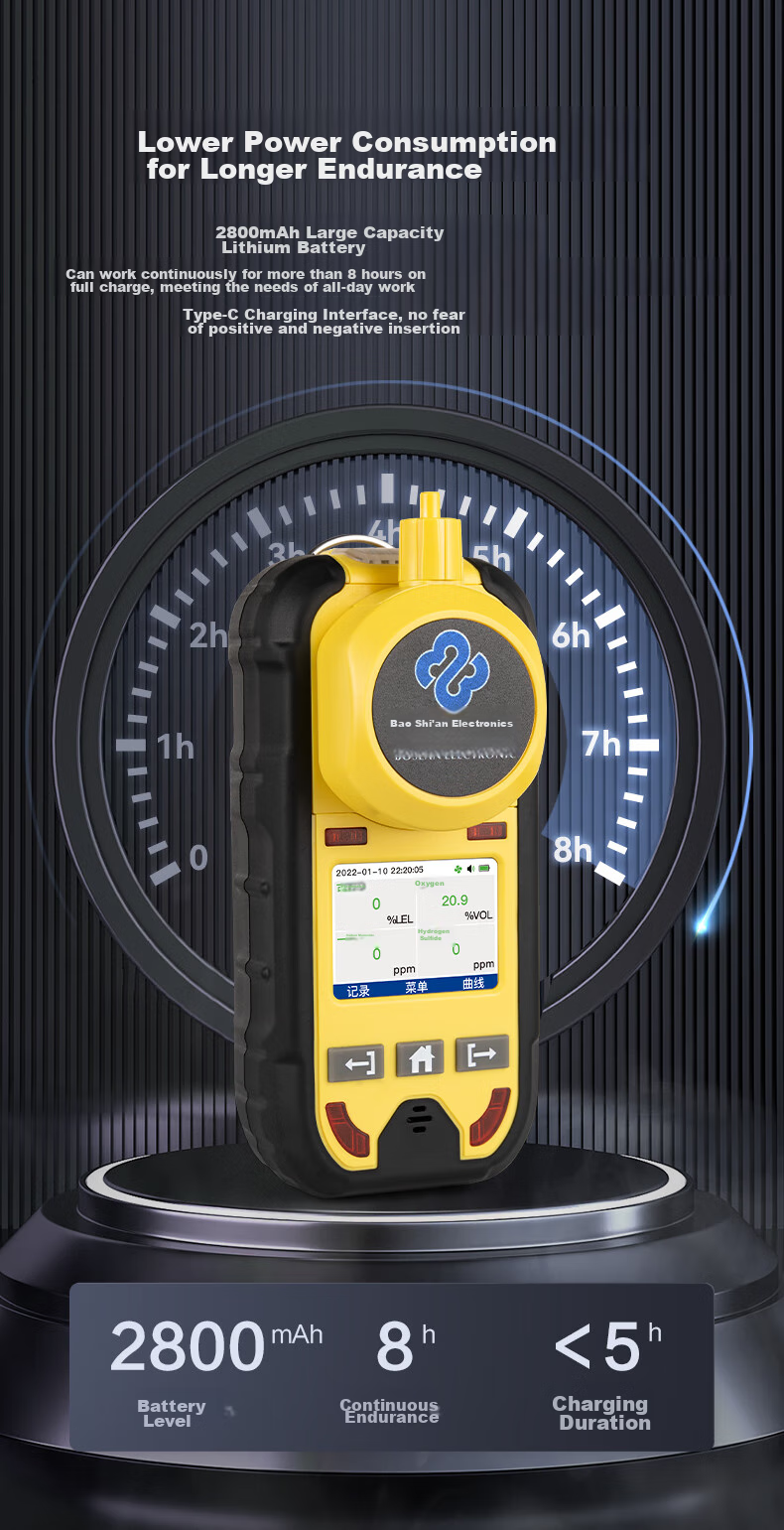BAOSHIAN Portable Pump Gas Detector, Four-In Toxic Harmful Gases, Combustible Gas, Oxygen, Carbon Monoxide, Hydrogen Sulfide 6