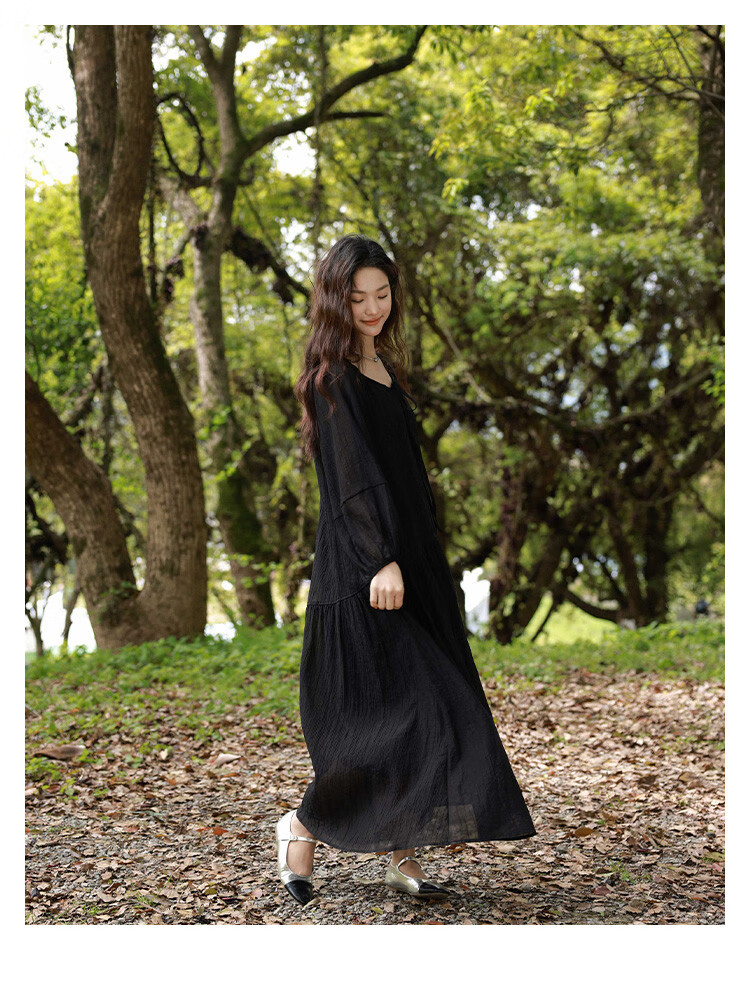 Dme [French-Style Dress] Romantic Elegant Fair-Complexion Easy Vacation Style Wrinkled Textured Dress for Wome 9