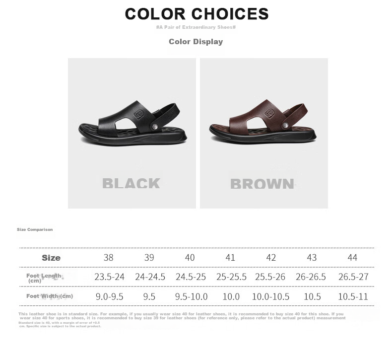 LAORENTOU Men's Sandals, Summer Top-Grain Leather, Breathable Beach Versatile Casual Shoes, Sandals, Men's Footwear, 10965, Black, Size 43 16