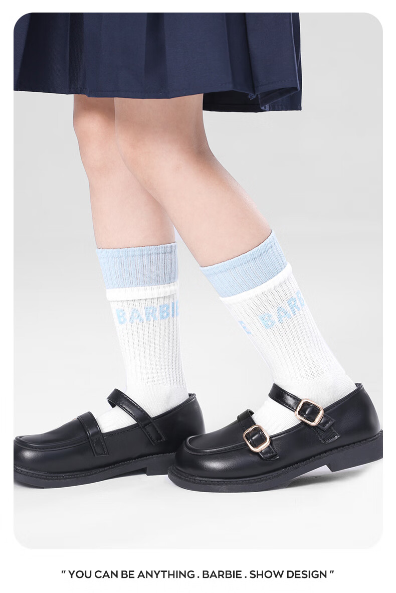 Barbie Children's Thigh-High Socks, Spring And Autumn Girls' Mid-Calf Socks, Cotton Socks for Older Children And Girls, Long Socks to Match Shark Pants 9