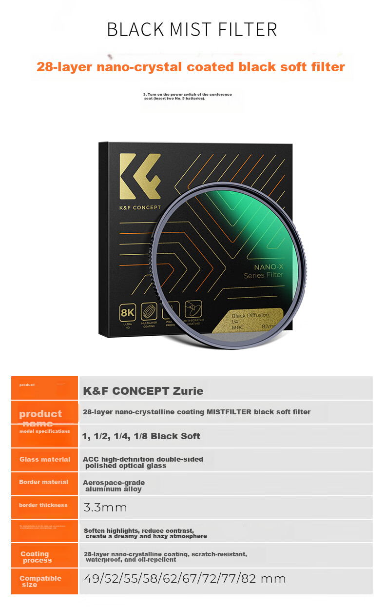 Zhuoer Hui Series Black Soft Filter, Quarter Size 49mm, Soft Focus Lens, 28-Layer Coated Anti-Scratch, Suitable for Canon Sony DSLR Cameras, Waterproof Anti-Scratch Ultra-Clear Portrait Soft Light Filter 2