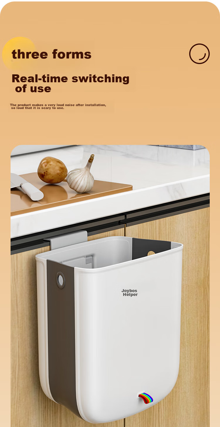 Jiabangshou Kitchen Trash Can, 8L, Household, Internet-Famous, Cabinet Door-Mounted, Wall-Hanging, Bathroom Storage, Wastebasket, Foldable Desig 5