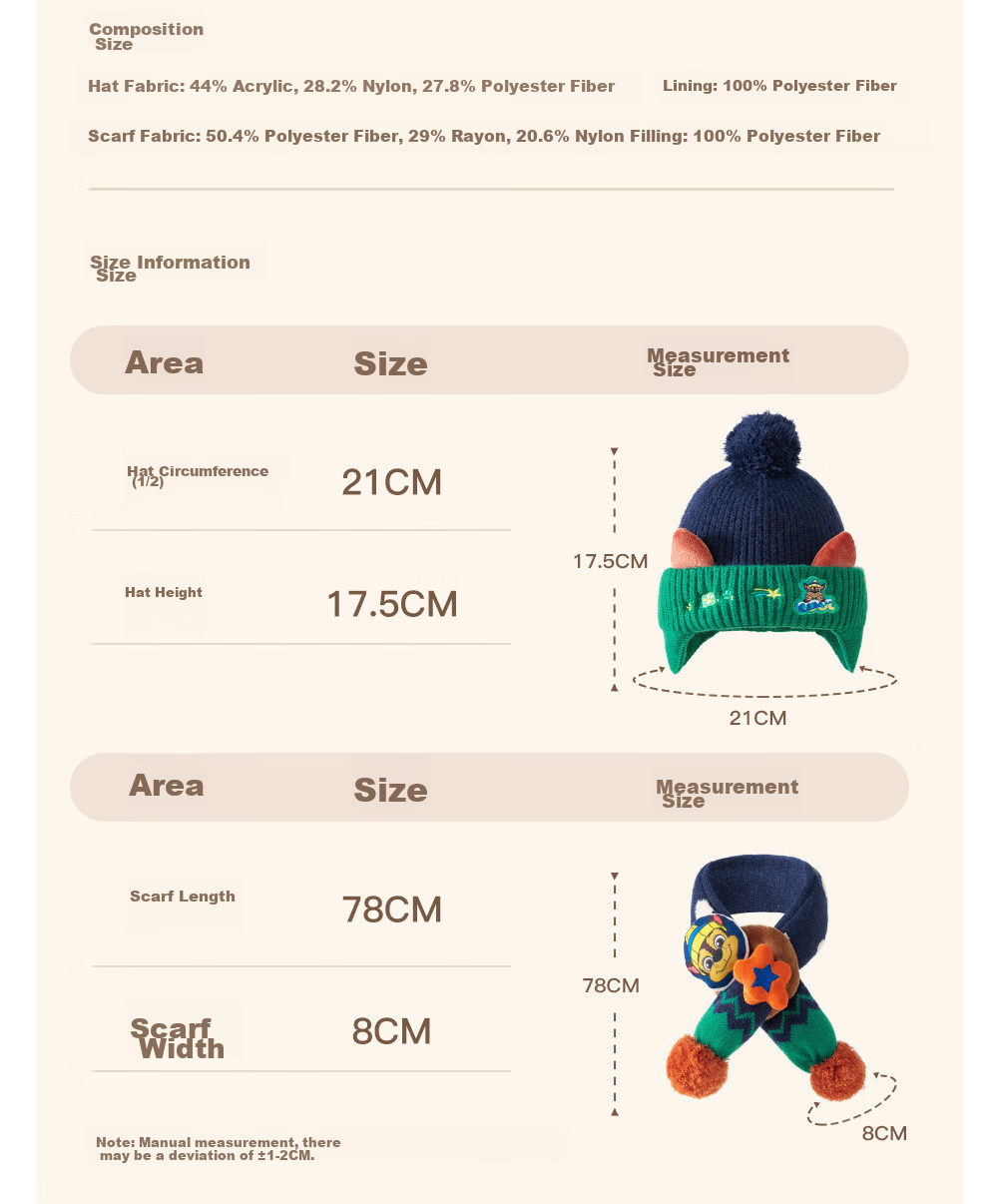 PAW PATROL Boys And Girls Hat Scarf Set Two-Piece Knitted Woolen Hat with Fleece Lining for Baby Boys And Girls, Navy Blue; 12