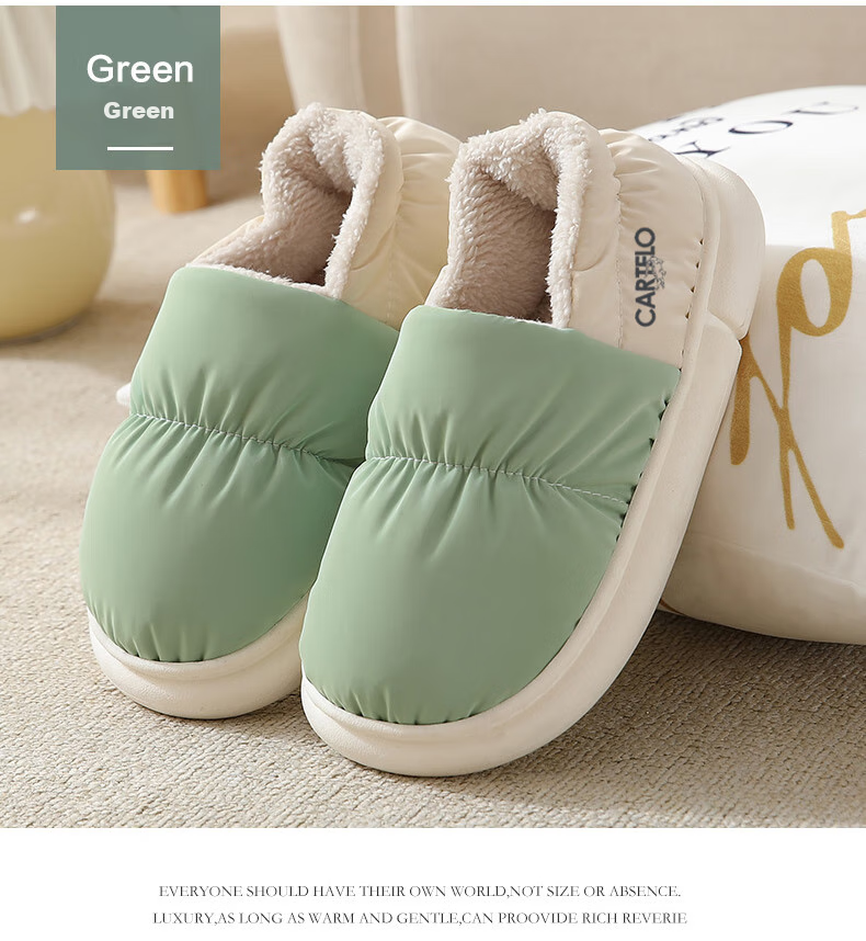 CARTELO Cotton Slippers for Women, Winter Heel-Covered Fleece-Lined Warm Maternity Shoes Cotton Footwear 1008M Green Size 36-37 16