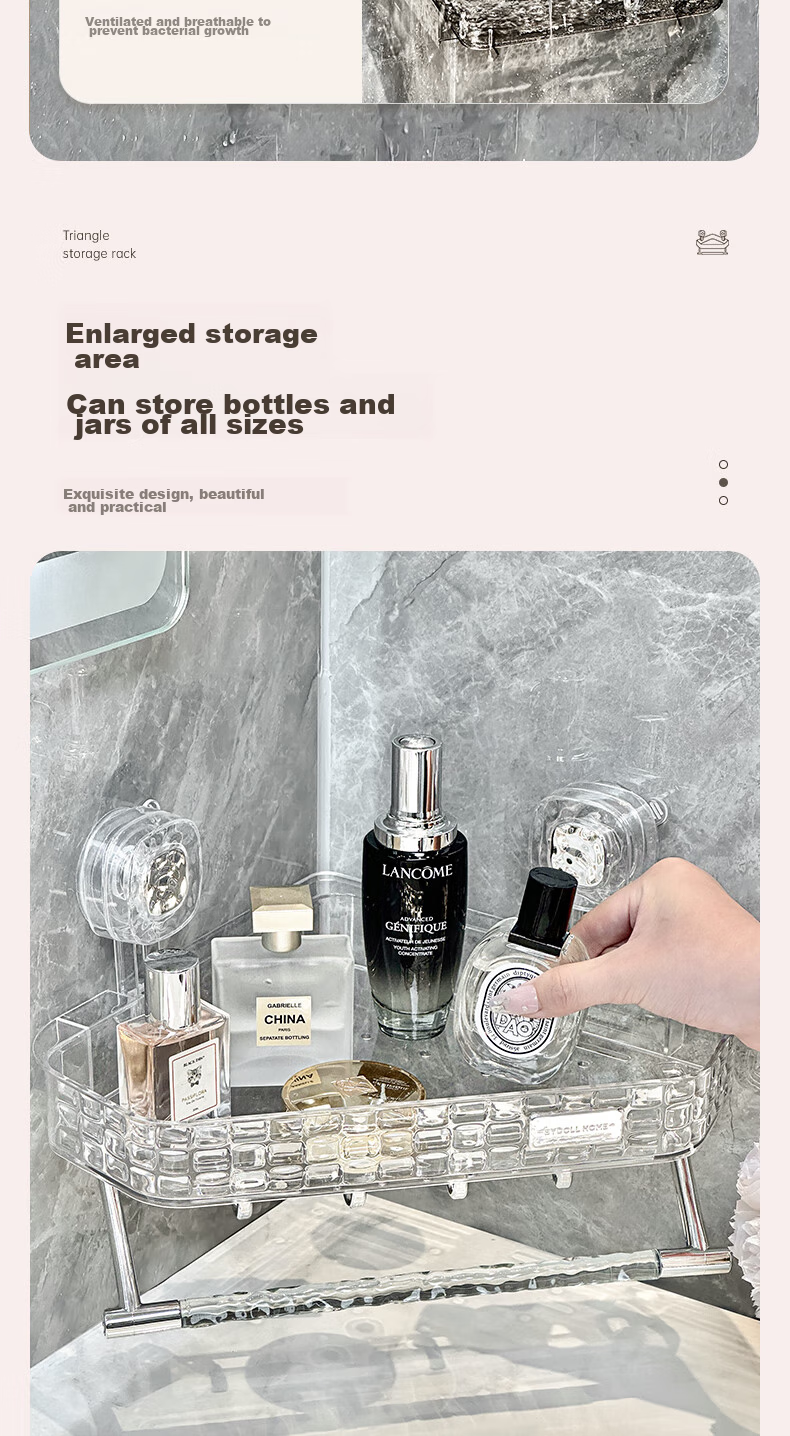 Bydoll Suction Cup Storage Rack, Bathroom No-Drilling Vacuum Adhesive Transparent ABS Washbasin Organizer Wall-Mounted Shelf 5
