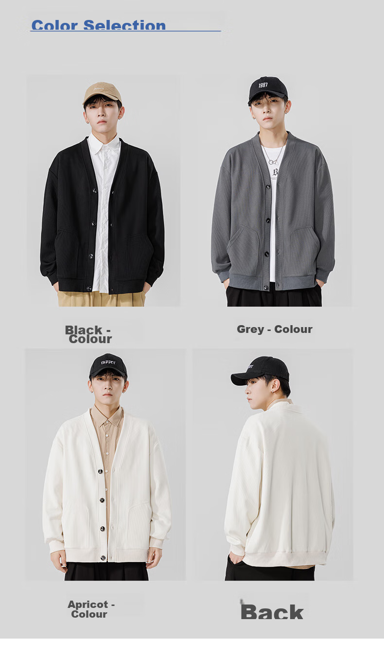 MMOPTOP Japanese-Style Solid Color Knit Sweater, Long-Sleeved Men's Spring And Autumn Vintage Loose V-Neck Cardigan MT2350 Black M 5