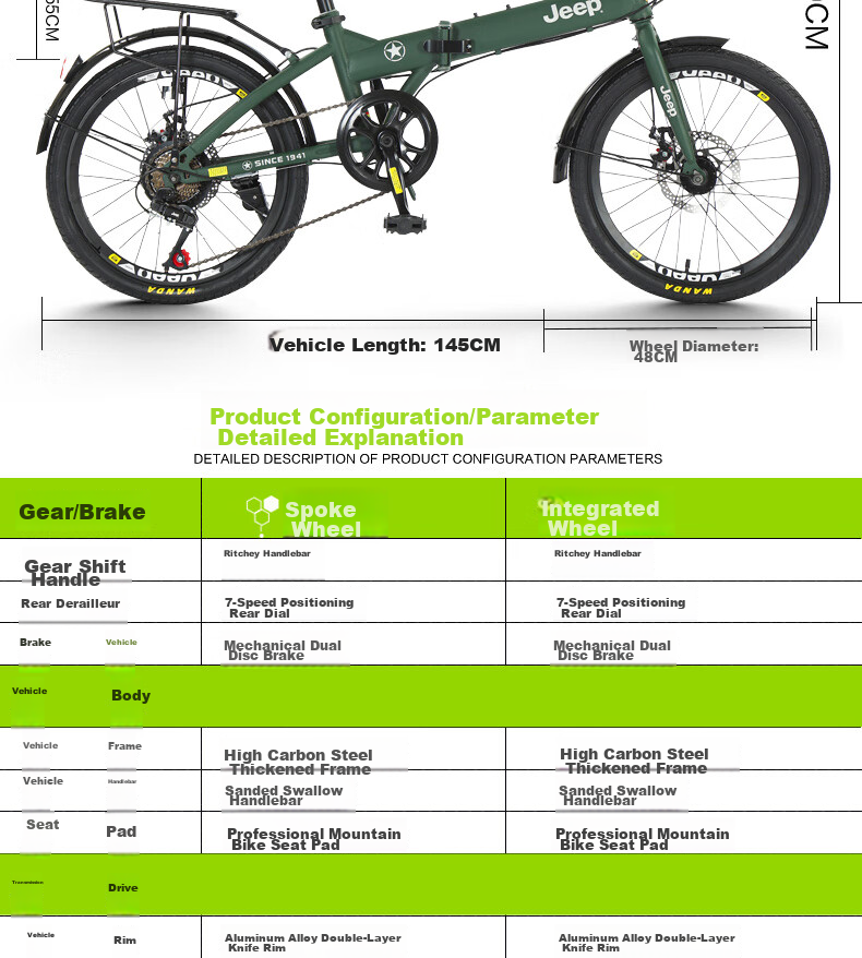 Jeep Folding Mountain Bike with Spoke Wheels, Casual Bicycle for Men And Women, Student Gear-Shifting Bike - Saili/Knight Black 11