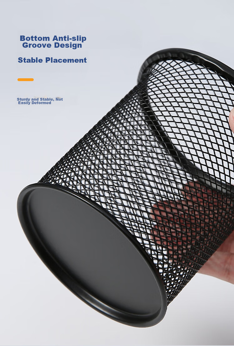 Kingdee Metal Mesh Square Pen Holder, Black Simple Creative Desktop Storage Box Ornament, Office Supplies 6