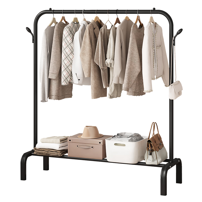Yupin Floor-Standing Coat Rack, Bedroom Living Room Clothes Hanger, Drying Rack with Storage Space, Thickened MJ53 Black 150
