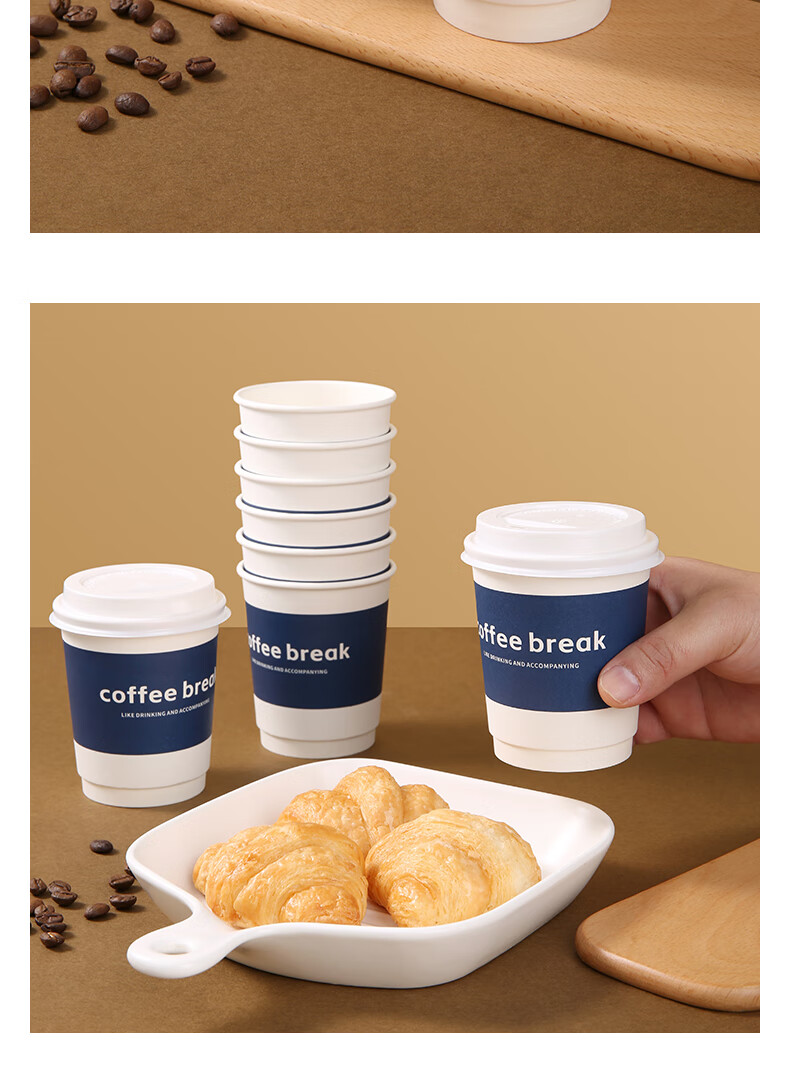Baijie Disposable Paper Cups, Coffee Cups, Soy Milk Cups, Double-Layer Klein Blue Hot Drink Cups, 280ml, 25 Pieces 3