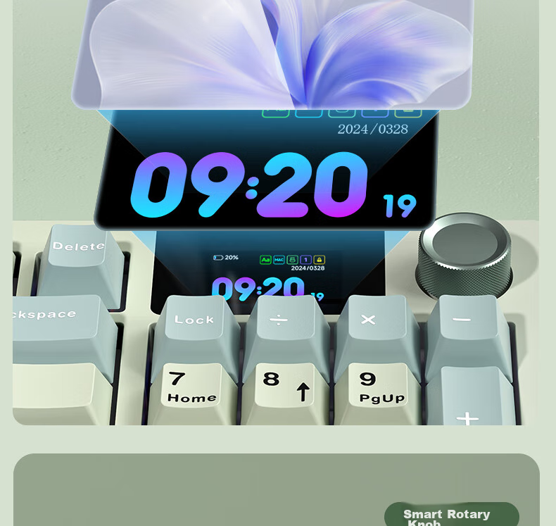 Langtu LT95 Mechanical Keyboard, Wired/wireless/Bluetooth Triple-Mode, 95-Key Gaming And Office Computer Keyboard with LCD Color Screen, RGB Lighting Effects, Green Micro Macaron Switches 5
