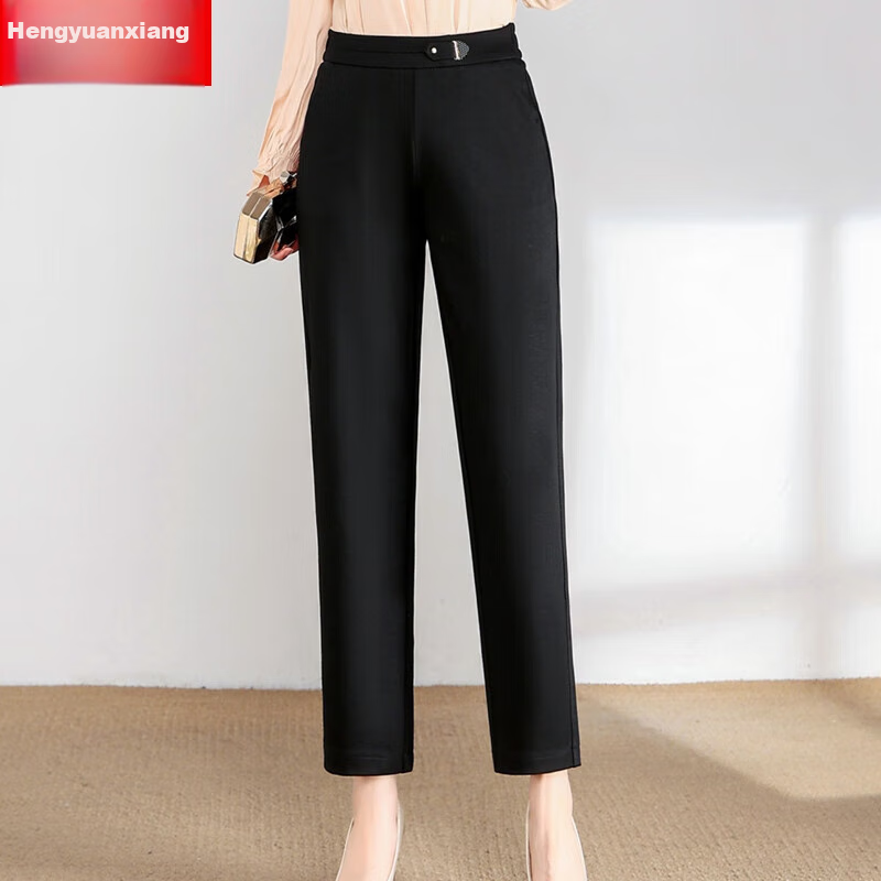 Hengyuanxiang Middle-Aged Mom's New Winter Fleece-Lined Pants, Thickened Loose Straight-Leg Casual Trousers, Grandma's Elastic High-Waist Pants