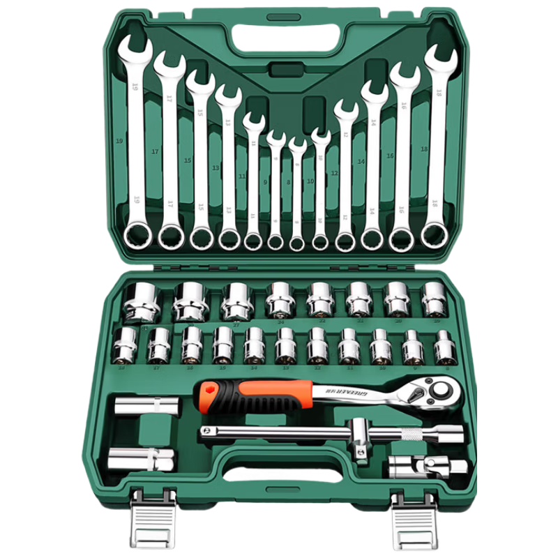 GREENER Professional Auto Repair Tool Set, Large Ratchet Set, Household Plum Blossom Open-End Dual-Use Wrench, Complete Set of 38 Pieces
